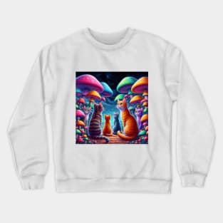 Psychodelic colorful cats with mashrooms Crewneck Sweatshirt
